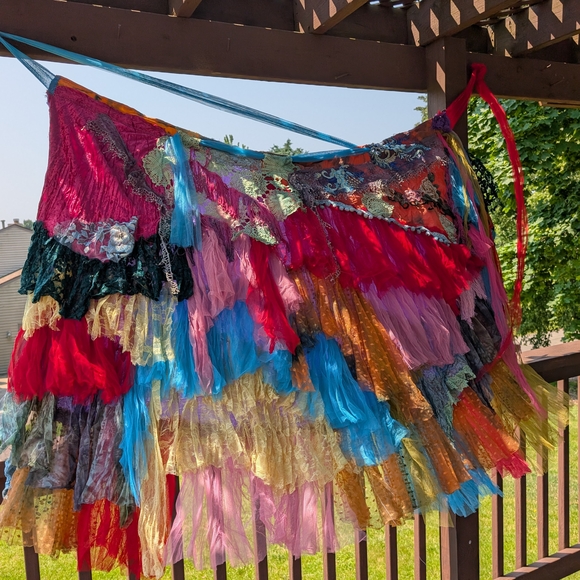 Colorful festival Boho Tulle Gypsy wrap lace Layer floral boho maxi skirt M L XL - Picture 12 of 12